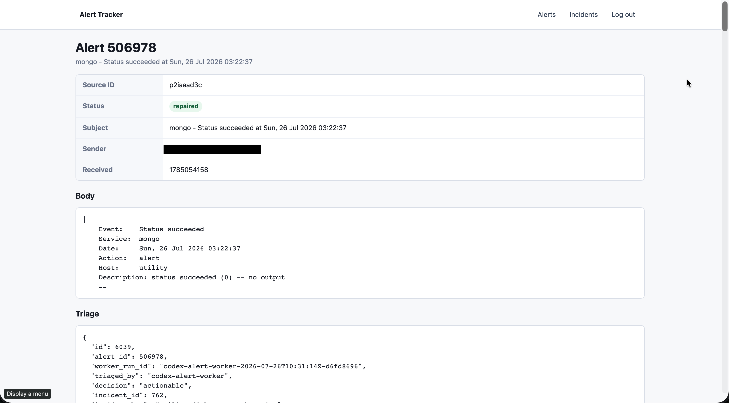 Alert Tracker Detail Page
